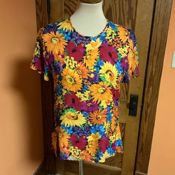 Vintage Anne Klein II Silk Floral Blouse | Bold Sunflower Print Top - Picture 9 of 10